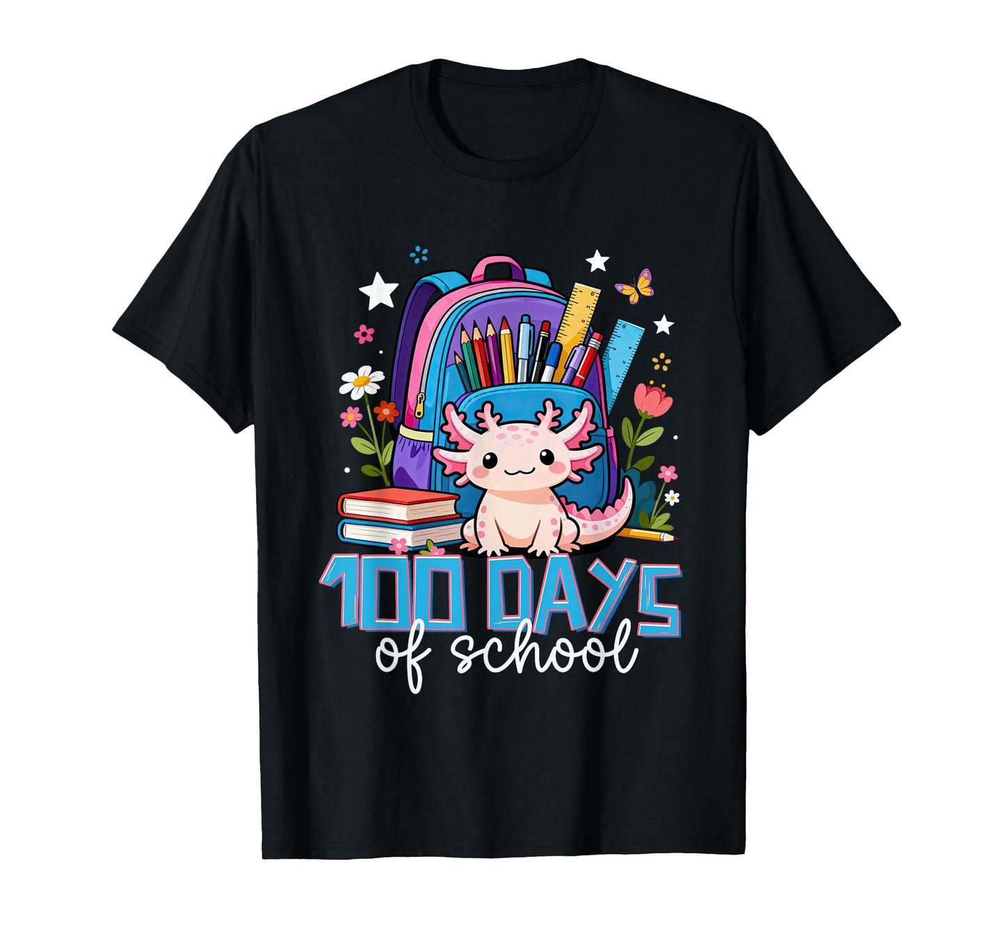 100 Days of School Axolotl Elementary-School Girls Kids T-Shirt