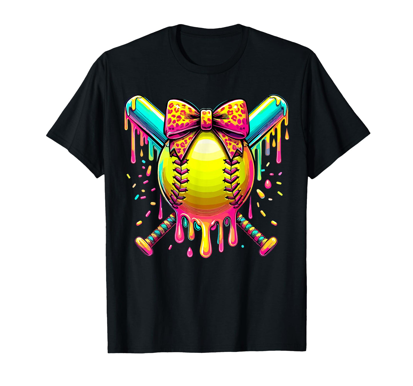 Softball Player Girl Ice Cream Softball Bat Drip T-Shirt