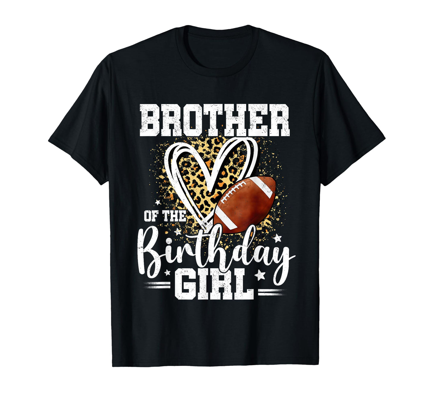 Brother of The Birthday Girl Football Brother Leopard Heart T-Shirt