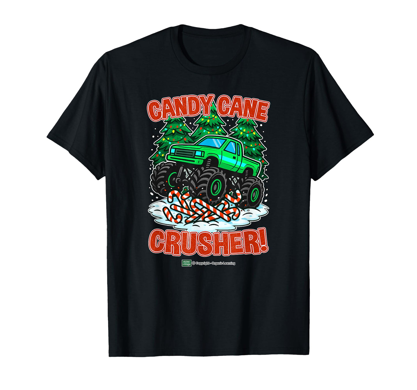 Kids Christmas Candy Cane Crusher Monster Truck for Toddlers T-Shirt