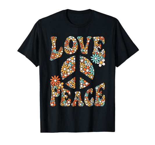 Love Peace Sign Hippie Flower Groovy 60s 70s Party Outfit T-Shirt