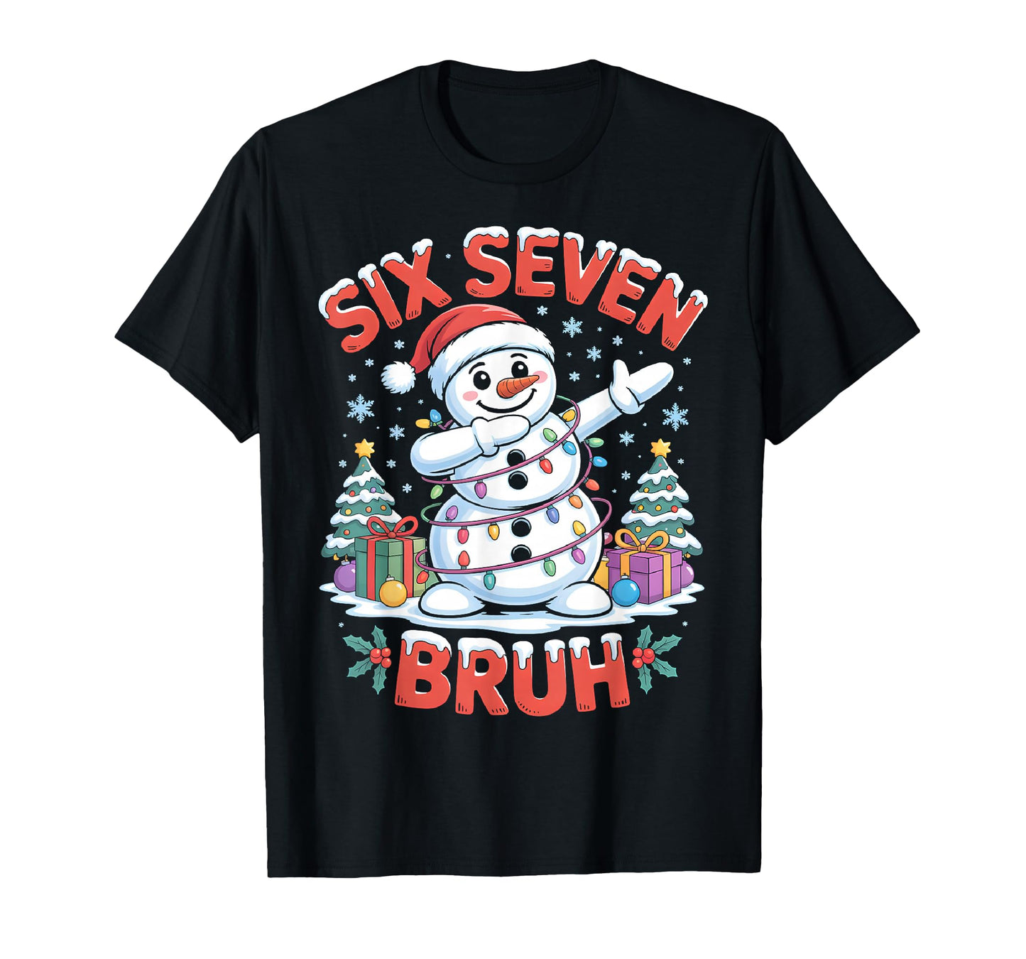 Bruh 67 Six Seven Snowman Dabbing Christmas Shirts Boys Kids T-Shirt