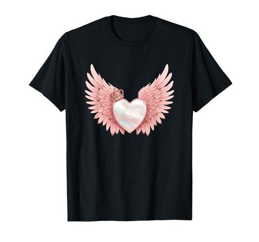 Angel Heart with Crown and Pink Wings T-Shirt