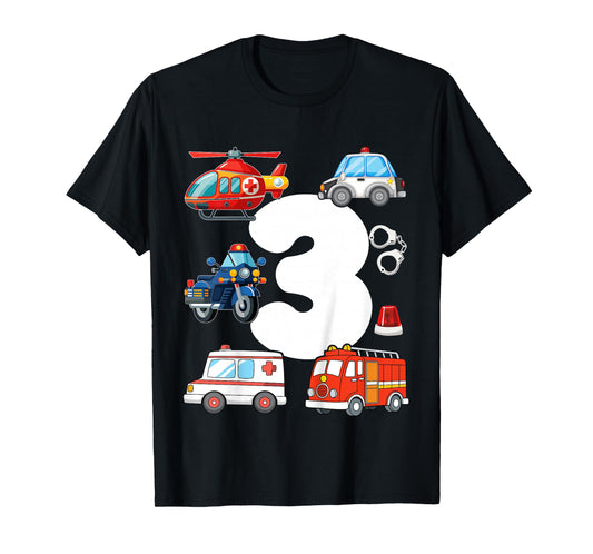 Police Car Rescue Vehicle Kids 3 Years Old 3rd Birthday T-Shirt