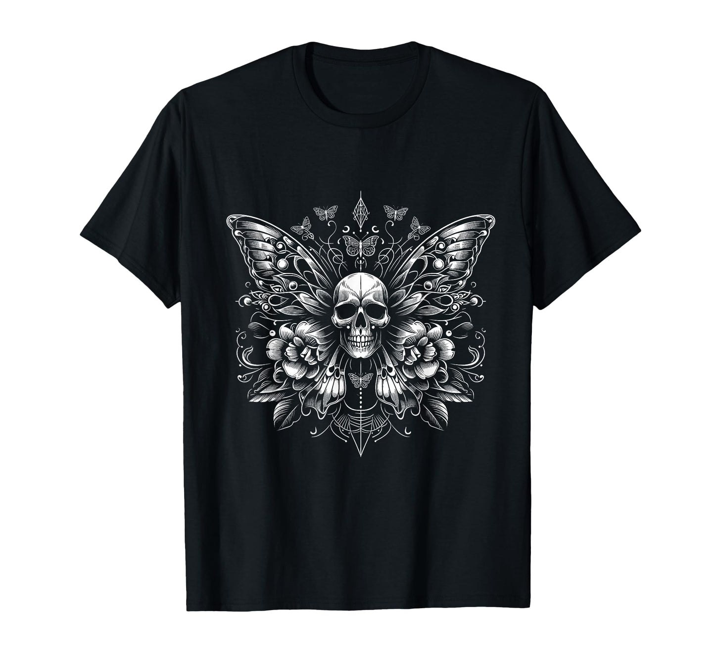Butterfly Skull floral Dark Art Gothic Tattoo Style T-Shirt