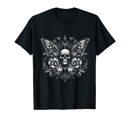 Butterfly Skull floral Dark Art Gothic Tattoo Style T-Shirt
