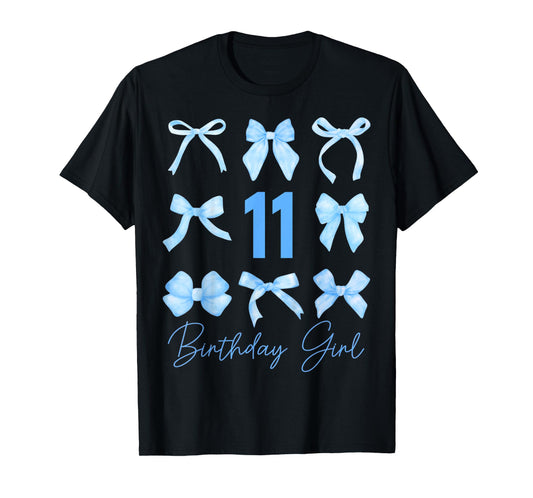 Birthday Girl Blue Coquette Bow 11 Year Old Aesthetic Girly T-Shirt