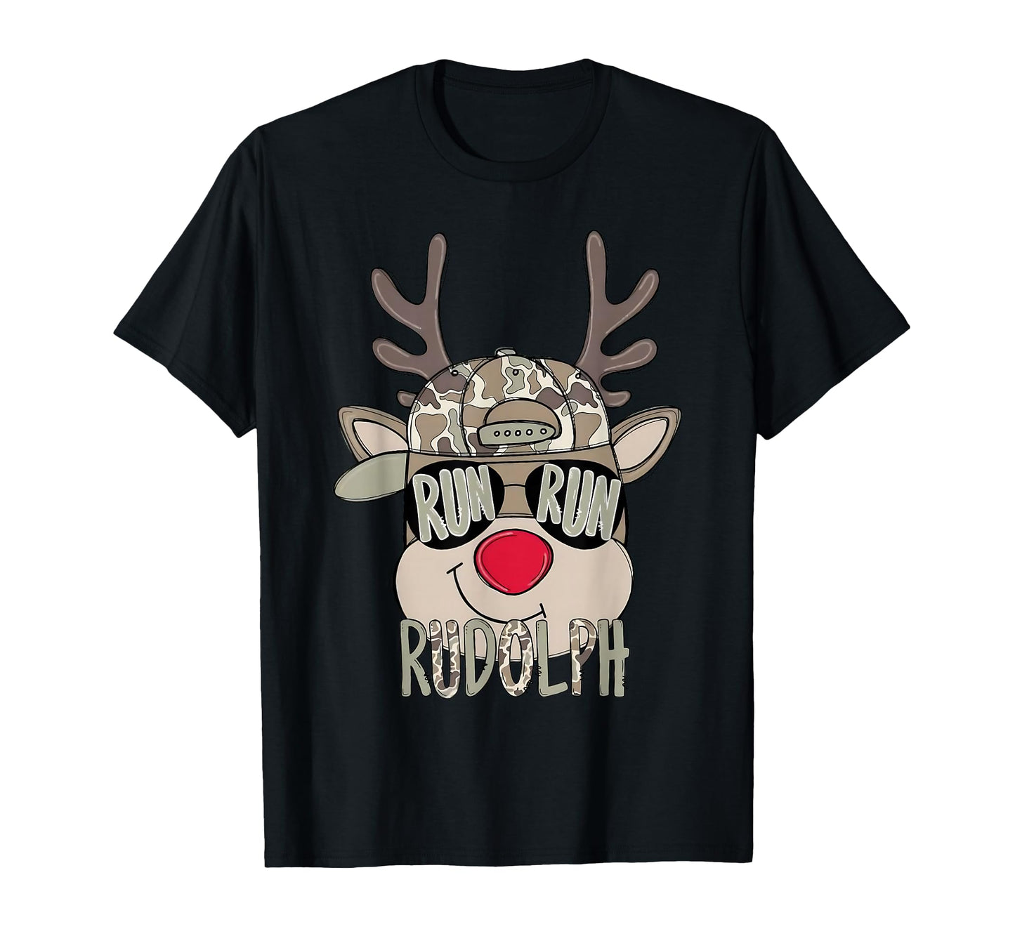 Reindeer Rudolph Merry Christmas Xmas Holiday Boys Camo T-Shirt