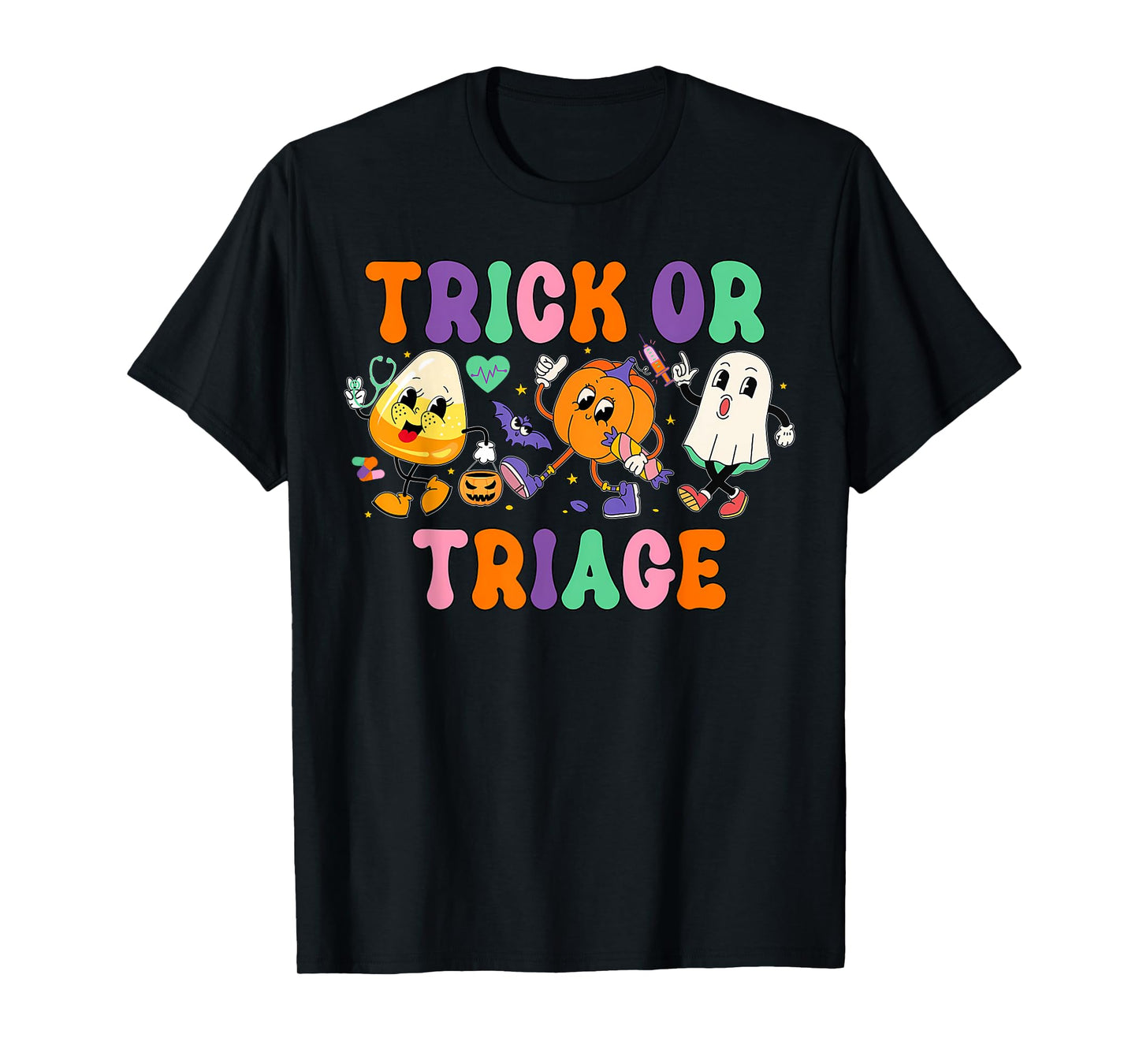 Trick or Triage Nurse Ghost Pumpkin Halloween Spooky Costume T-Shirt