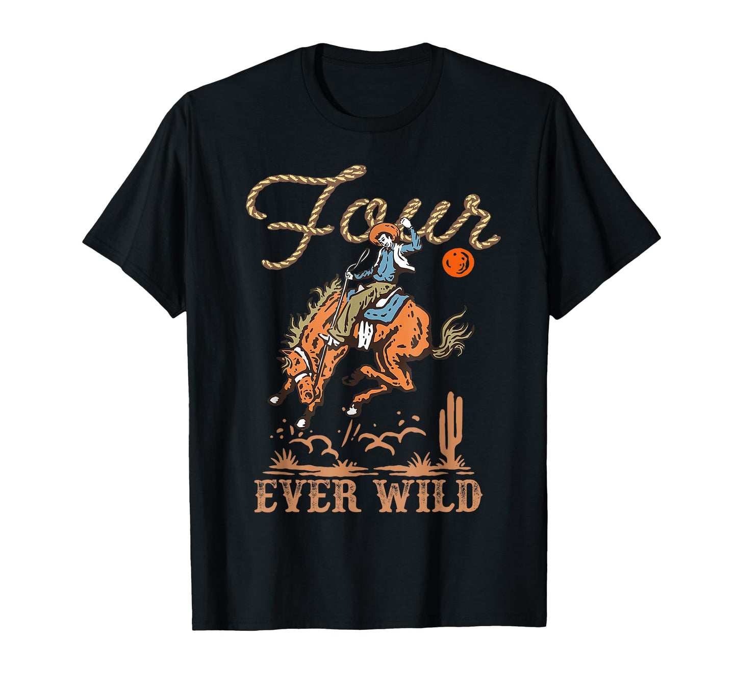 Kids Western Rodeo 4th Birthday Boy Four Ever Wild Cowboy T-Shirt