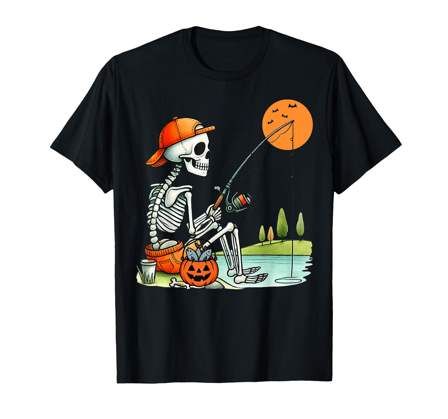 Skeleton Fishing Halloween Costume Funny Fishing Boys Kids T-Shirt