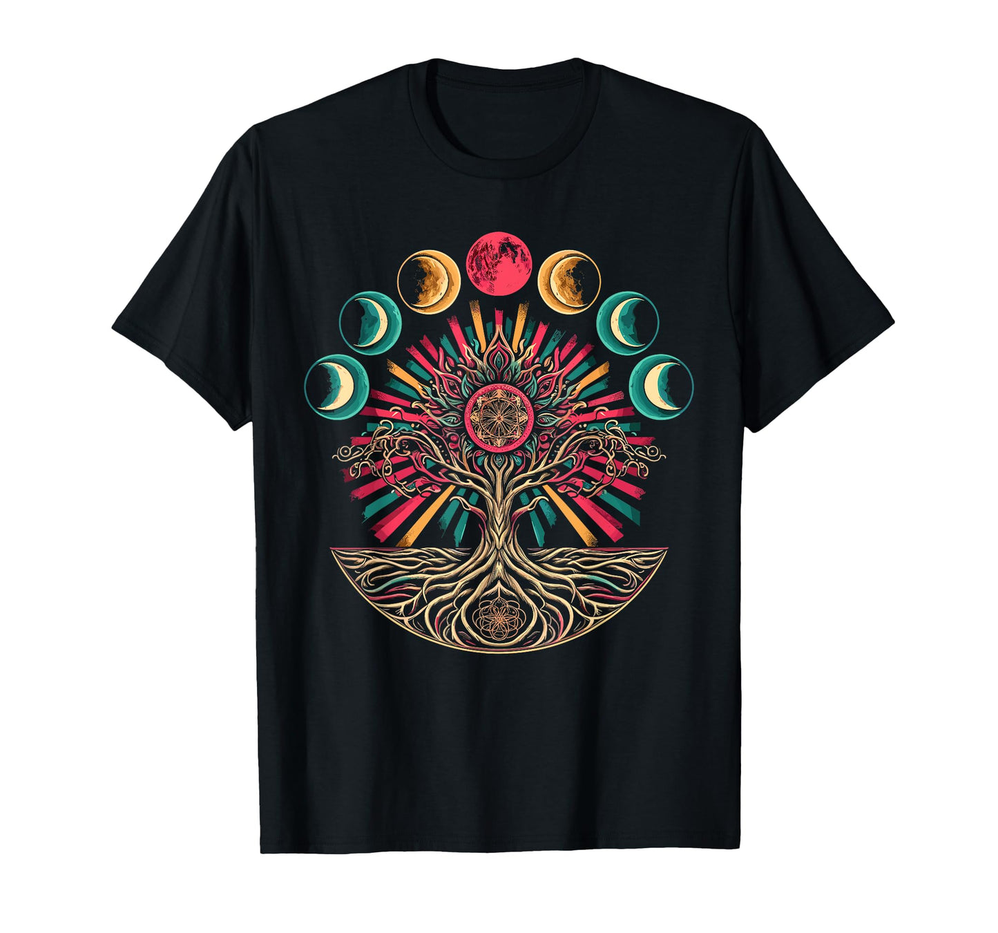 Phases of the Moon Retro 60's 70's Vibe Tree T-Shirt