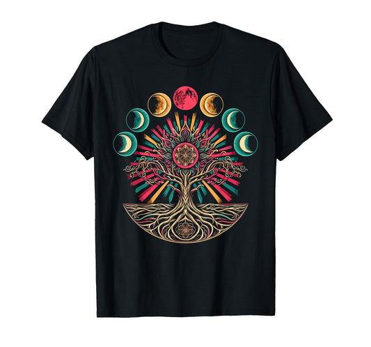 Phases of the Moon Retro 60's 70's Vibe Tree T-Shirt