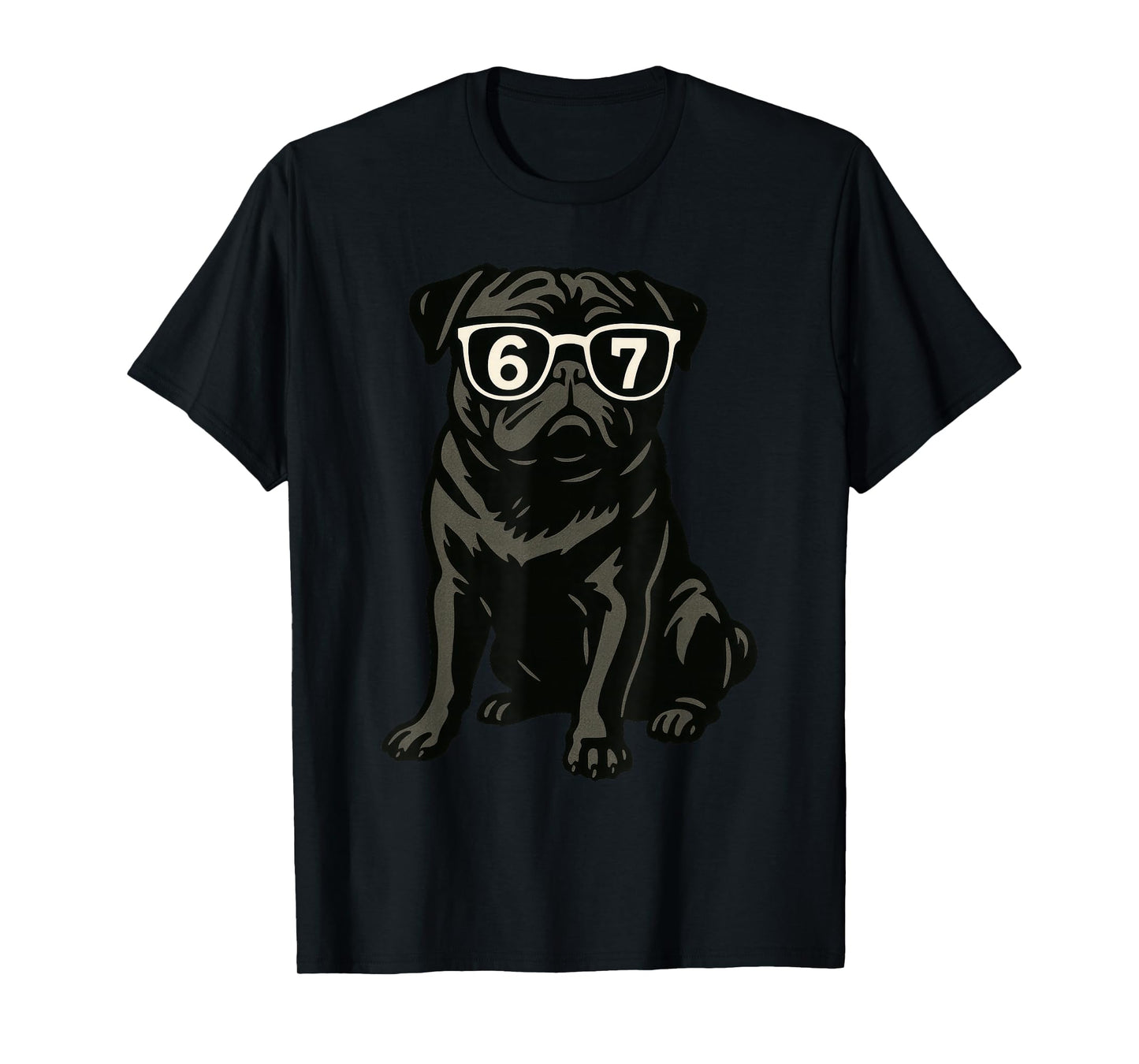 Funny Dog Black Pug Sunglasses 67 Six Seven Meme T-Shirt