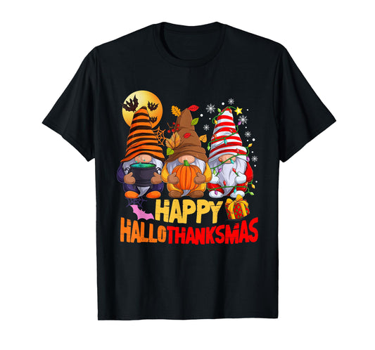 Happy Hallothanksmas Gnomes Lover Halloween Merry Christmas T-Shirt