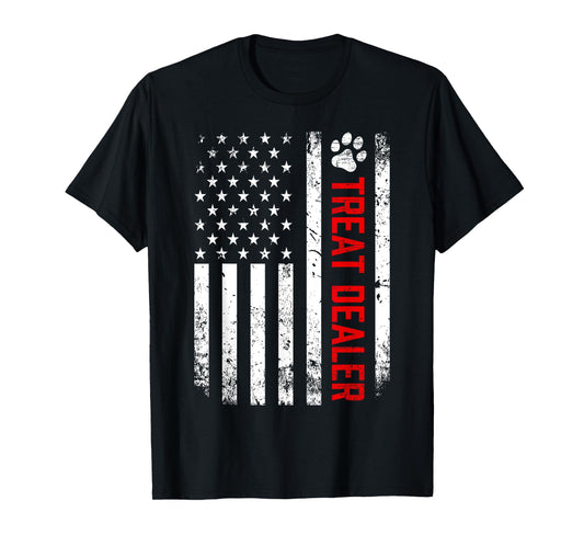 Dog Treat Dealer Funny Dog Owner Dog Dad American Flag T-Shirt