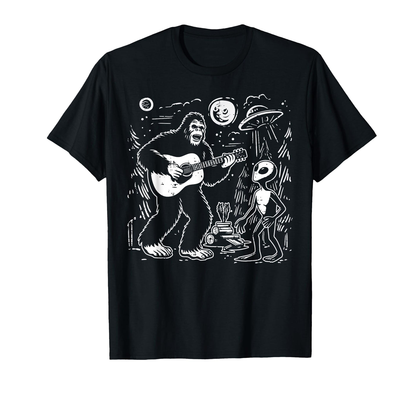 Alien Bigfoot Guitar Ufo Sasquatch Rock Men Boys Kids Women T-Shirt