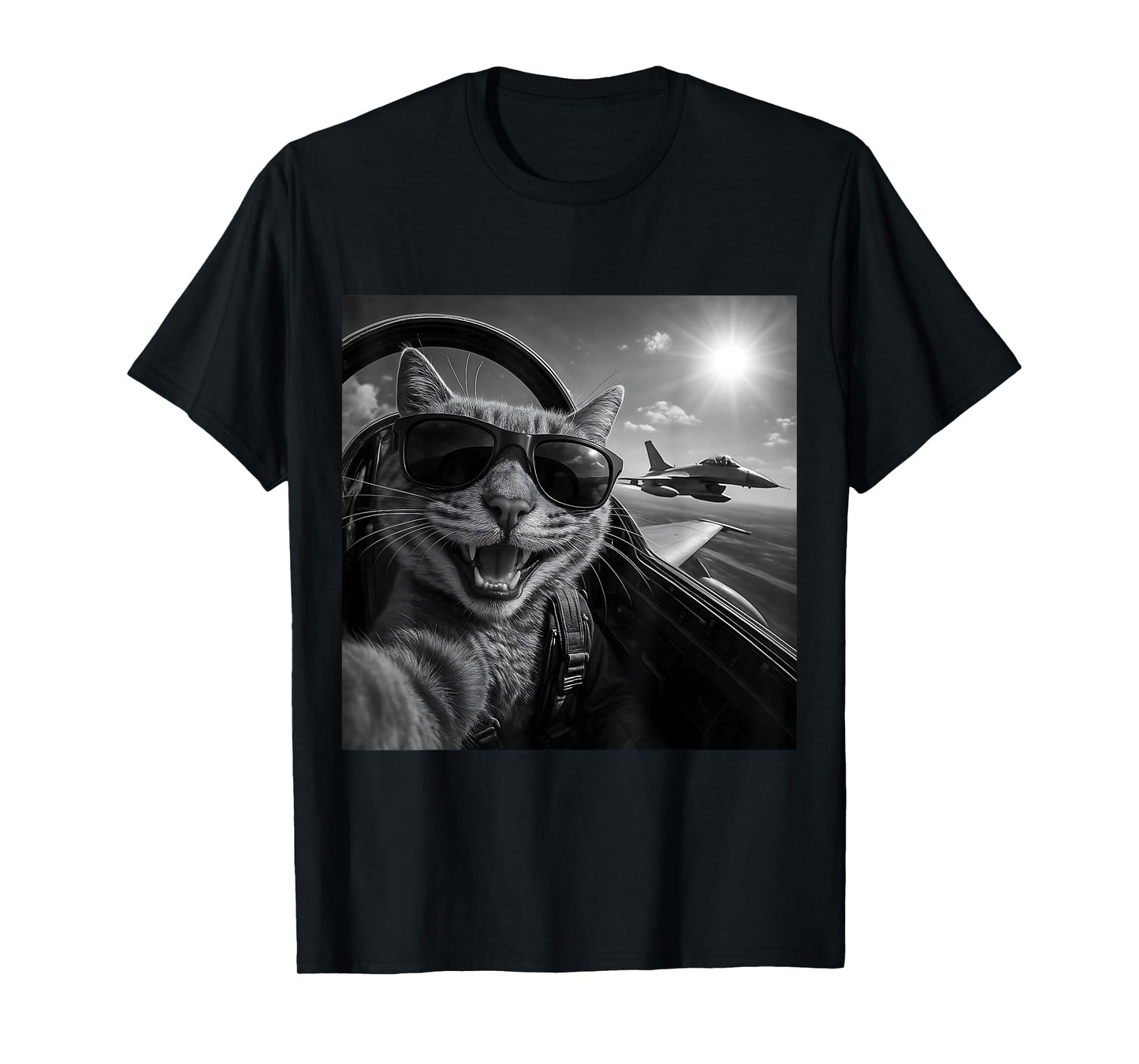 Cat Selfie Jet Plane Funny Cat Gifts for Men Women Children T-Shirt