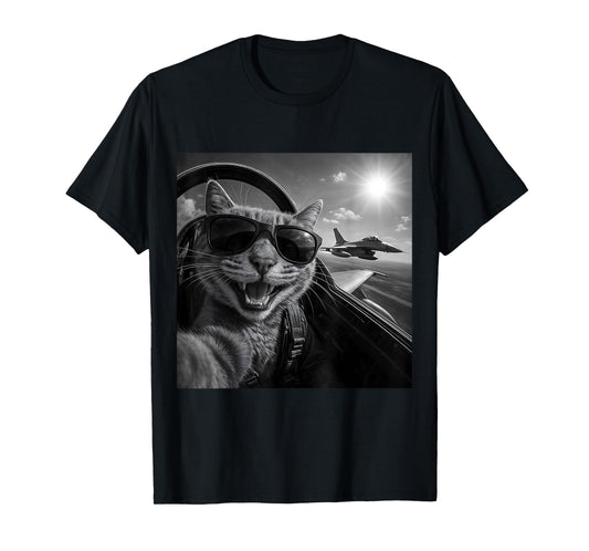 Cat Selfie Jet Plane Funny Cat Gifts for Men Women Children T-Shirt