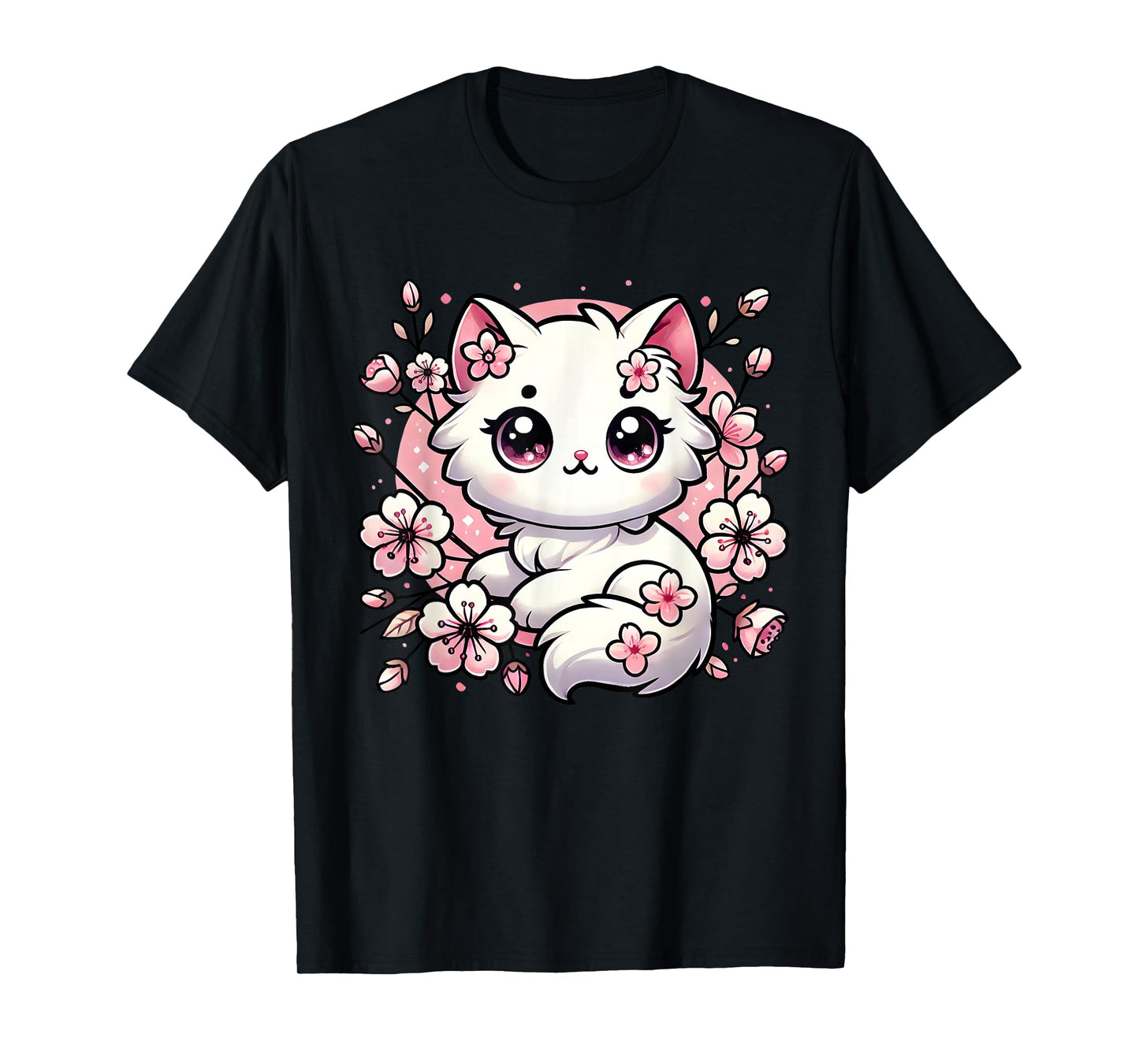 Cute Kawaii Cat Cherry Blossoms Kitten Lover Gift Women Girl T-Shirt
