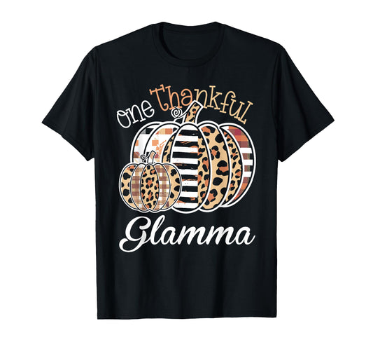 One Thankful Glamma Birthday Autumn Pumpkin Leopard T-Shirt