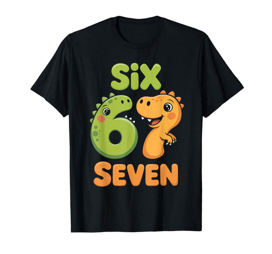 Six Seven Dinosaur Cute 67 Meme 6 7 Dino Kids Toddler Boys T-Shirt