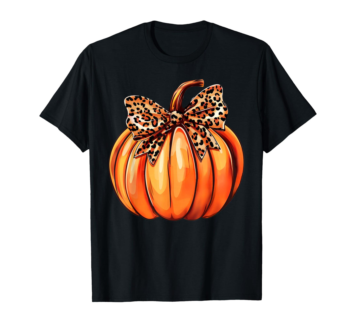 Coquette Bow Leopard Pumpkin Thanksgiving Rustic Fall Women T-Shirt