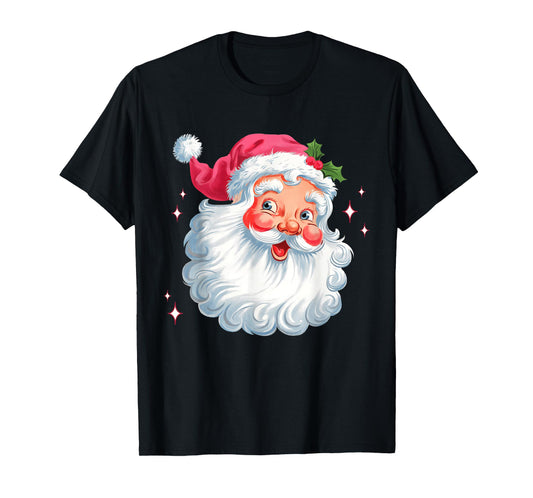 Vintage Pink Santa Christmas Santa Claus Face Xmas Women Kid T-Shirt