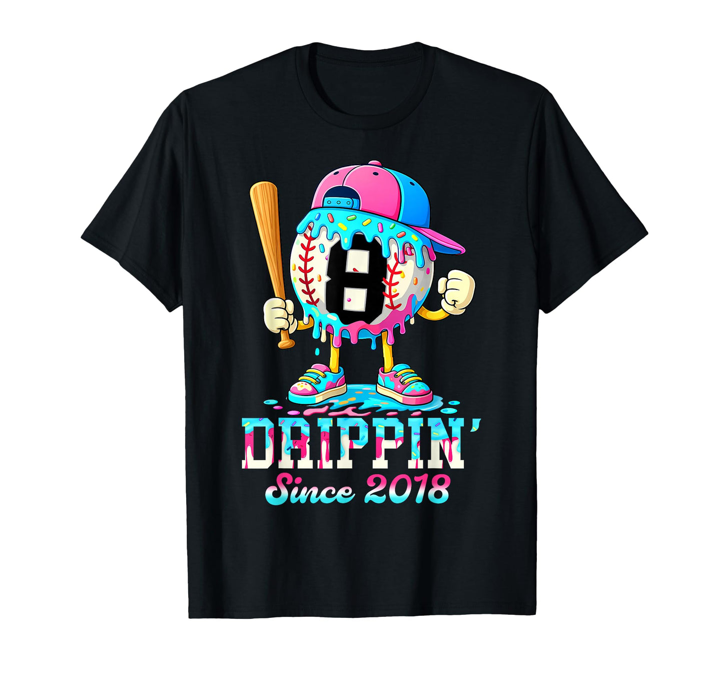 Baseball 8 Years Old Since 2018 Ice Cream 8th Birthday Boys T-Shirt