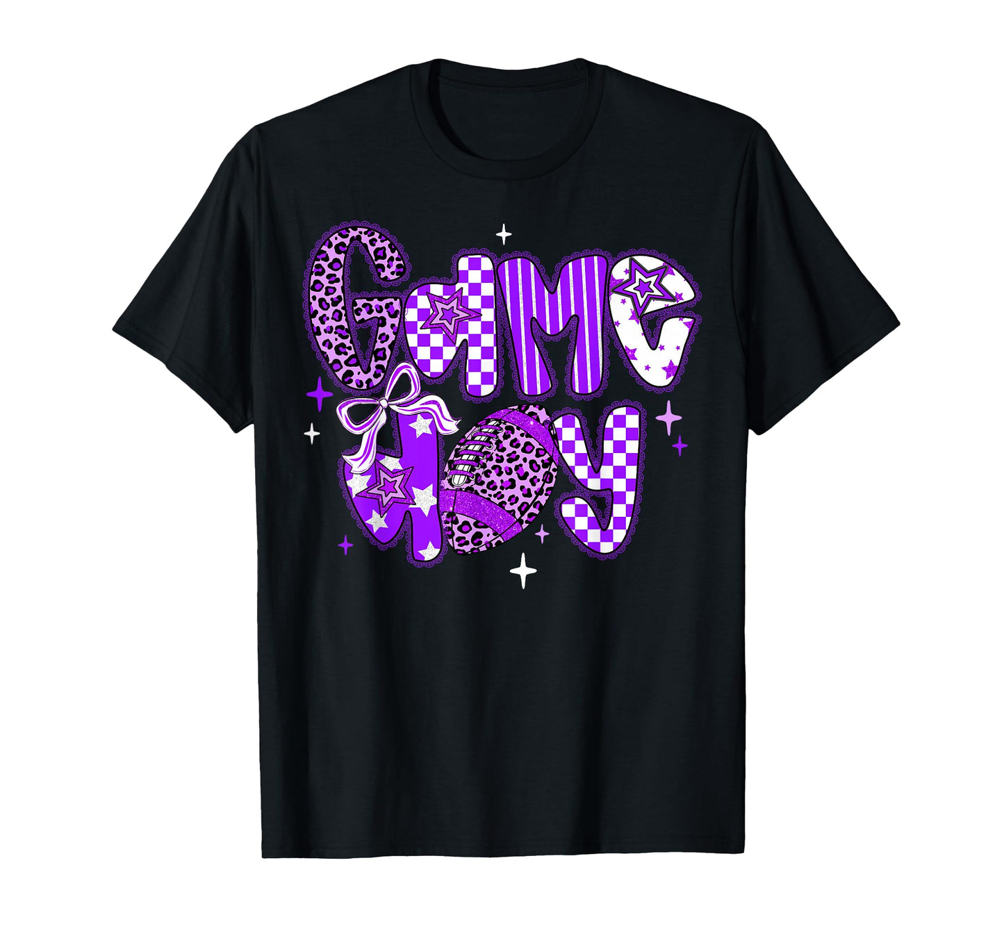 Game Day Football Girly Lace Bow Team Spirit Girls Purple T-Shirt