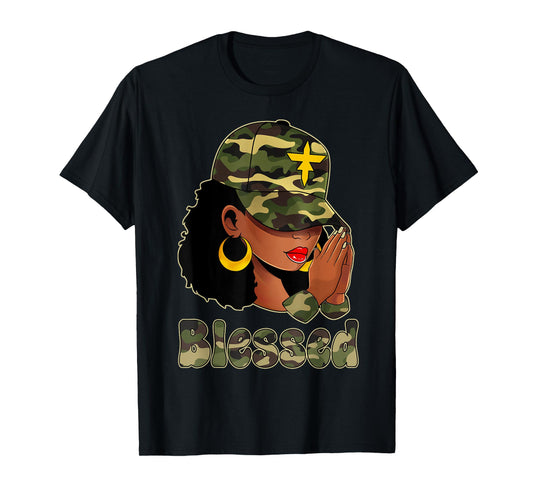 Afro Black Women Camo Melanin Queen Cap Hat Blessed T-Shirt