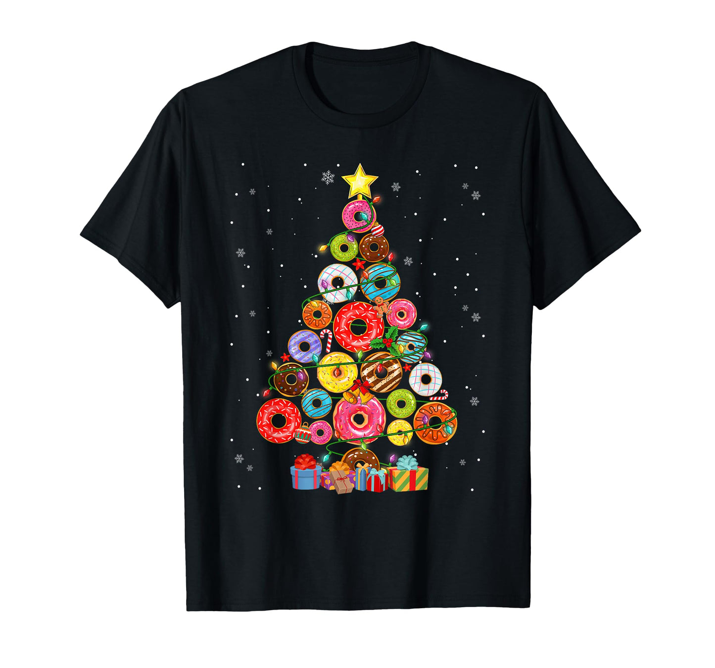 Funny Donuts Christmas Tree Lights Xmas PJS Boys Kids Girls T-Shirt