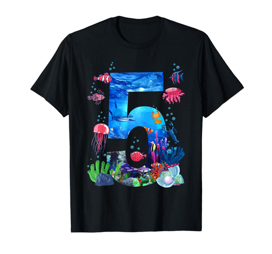 5th Birthday Party Ocean 5 Year Old Sea Fish Aquarium Boy T-Shirt