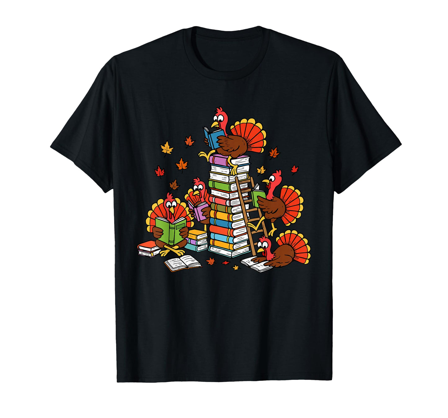 Turkey Reading Books Fall Thanksgiving Teacher Librarian T-Shirt