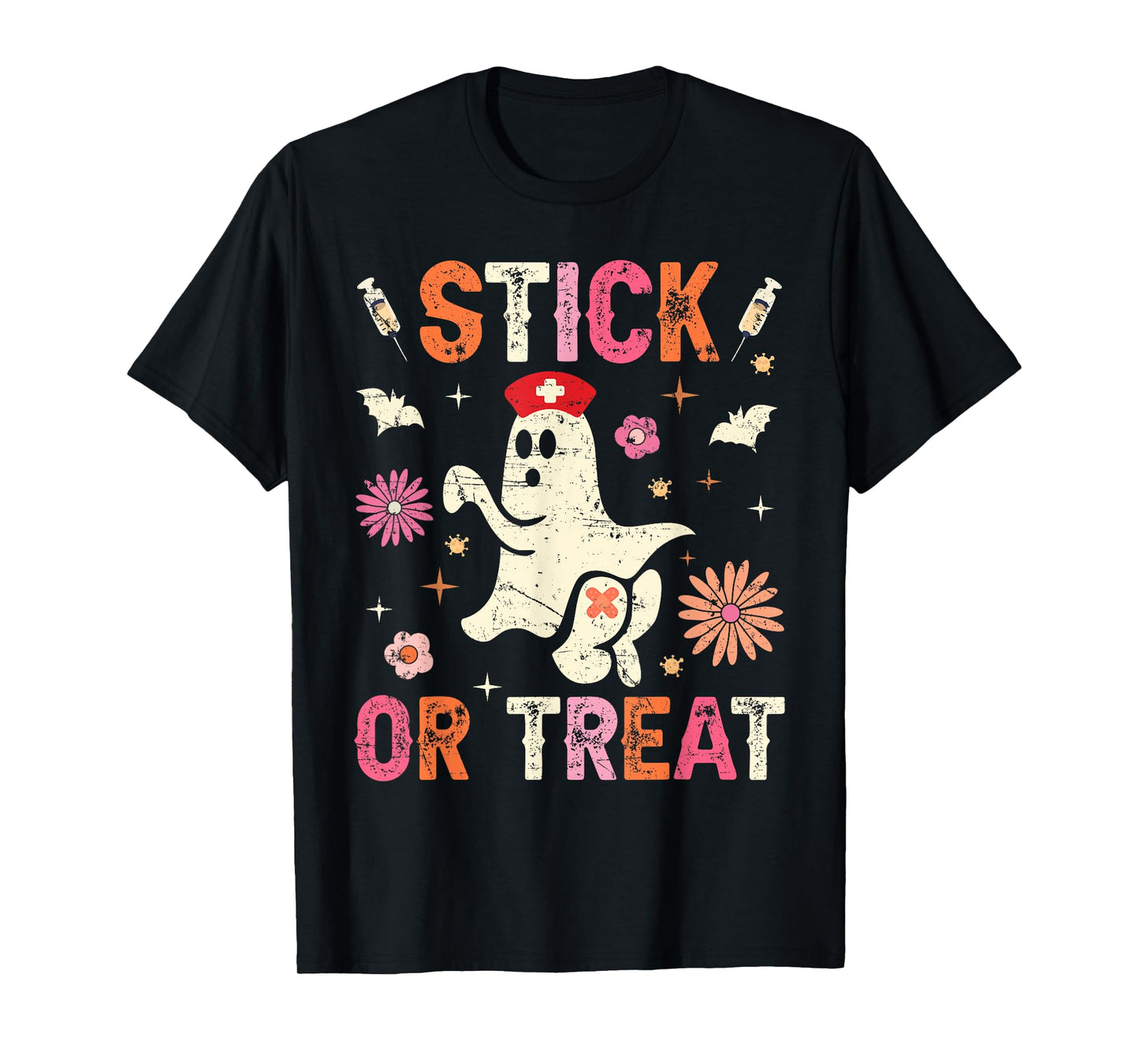 Stick Or Treat Halloween Ghost Nurse Halloween Phlebotomy T-Shirt