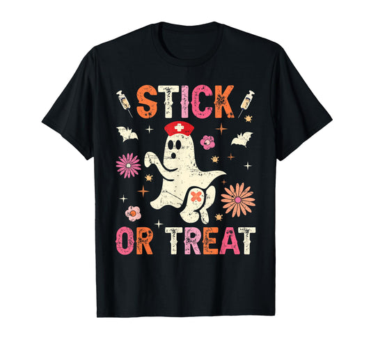 Stick Or Treat Halloween Ghost Nurse Halloween Phlebotomy T-Shirt