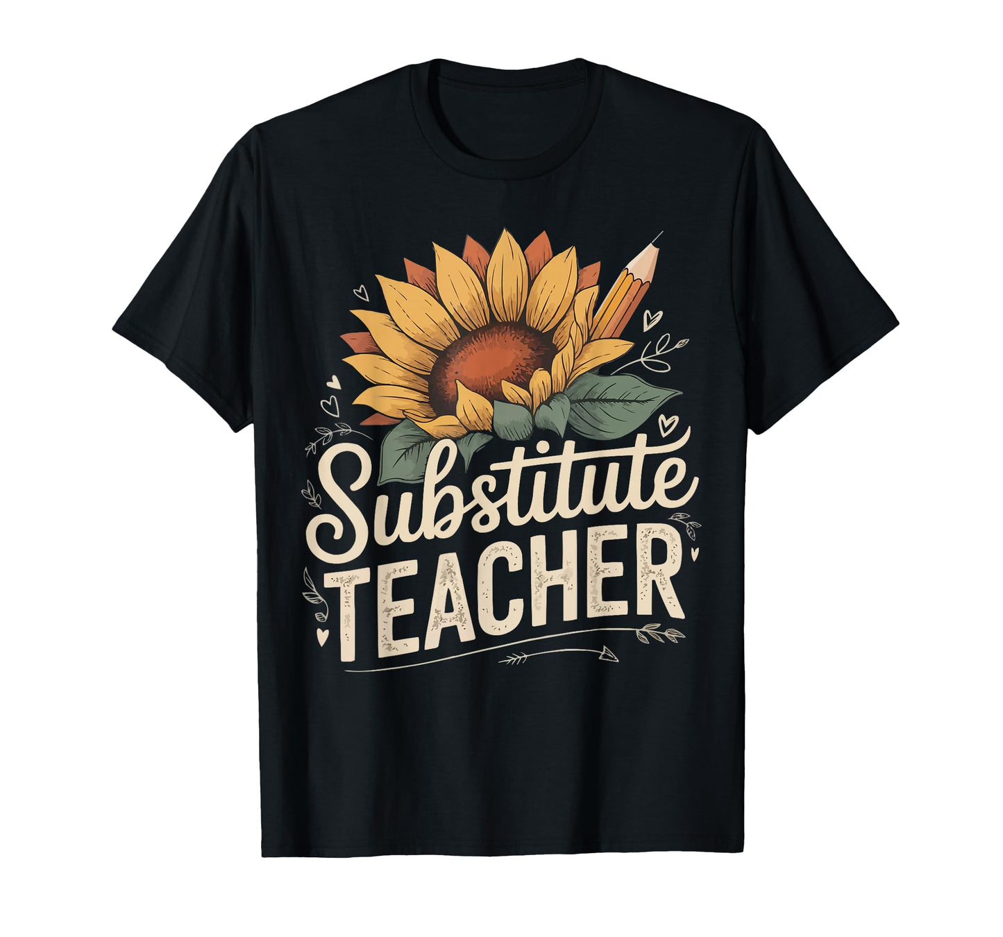 Funny Substitute Teacher Flower and Pencil T-Shirt