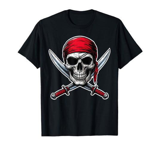 Pirate Flag Skull and Crossbones Skeleton Costume Halloween T-Shirt