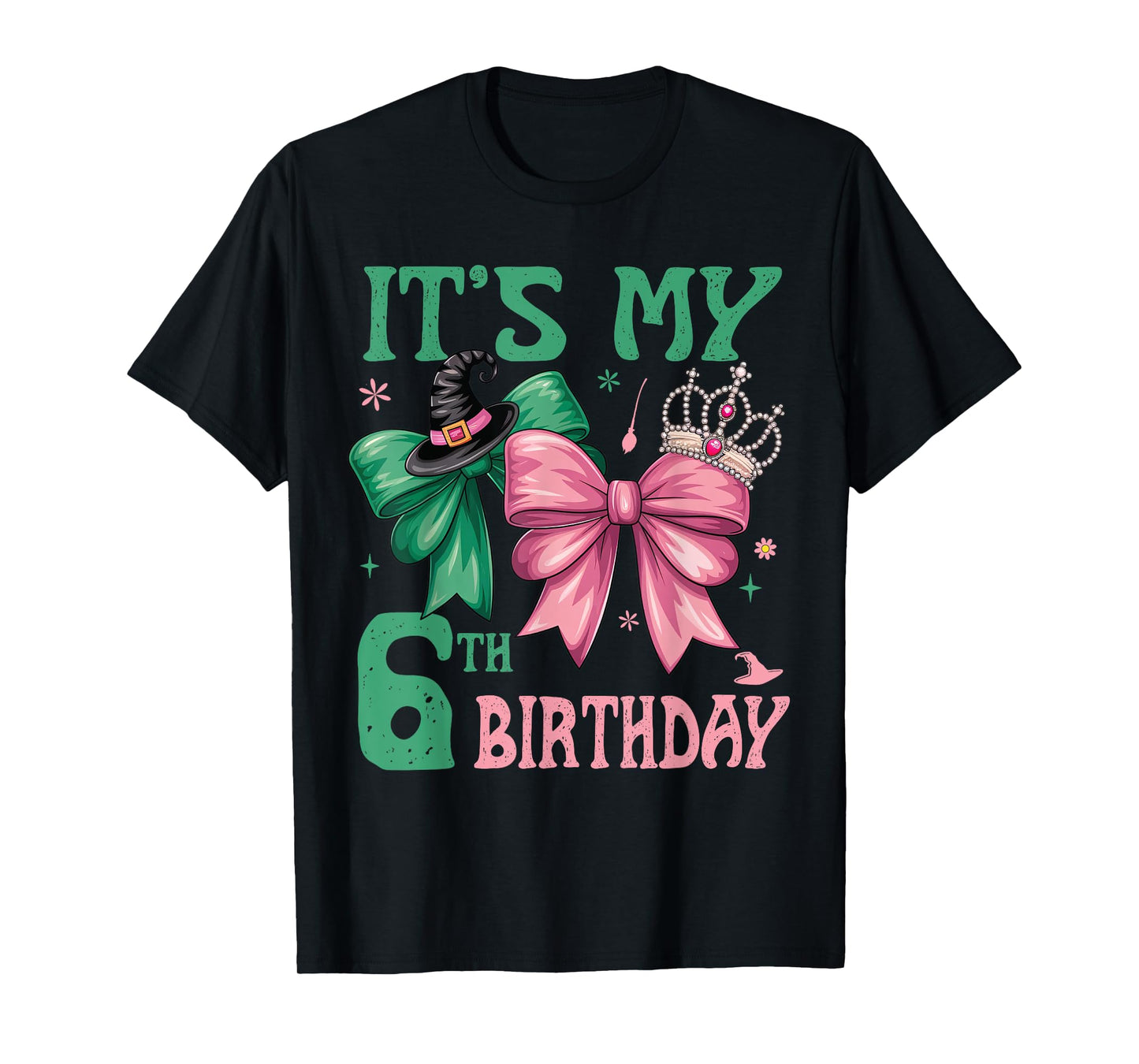 Birthday Girl It's My 6th Birthday Witch Pink And Green T-Shirt