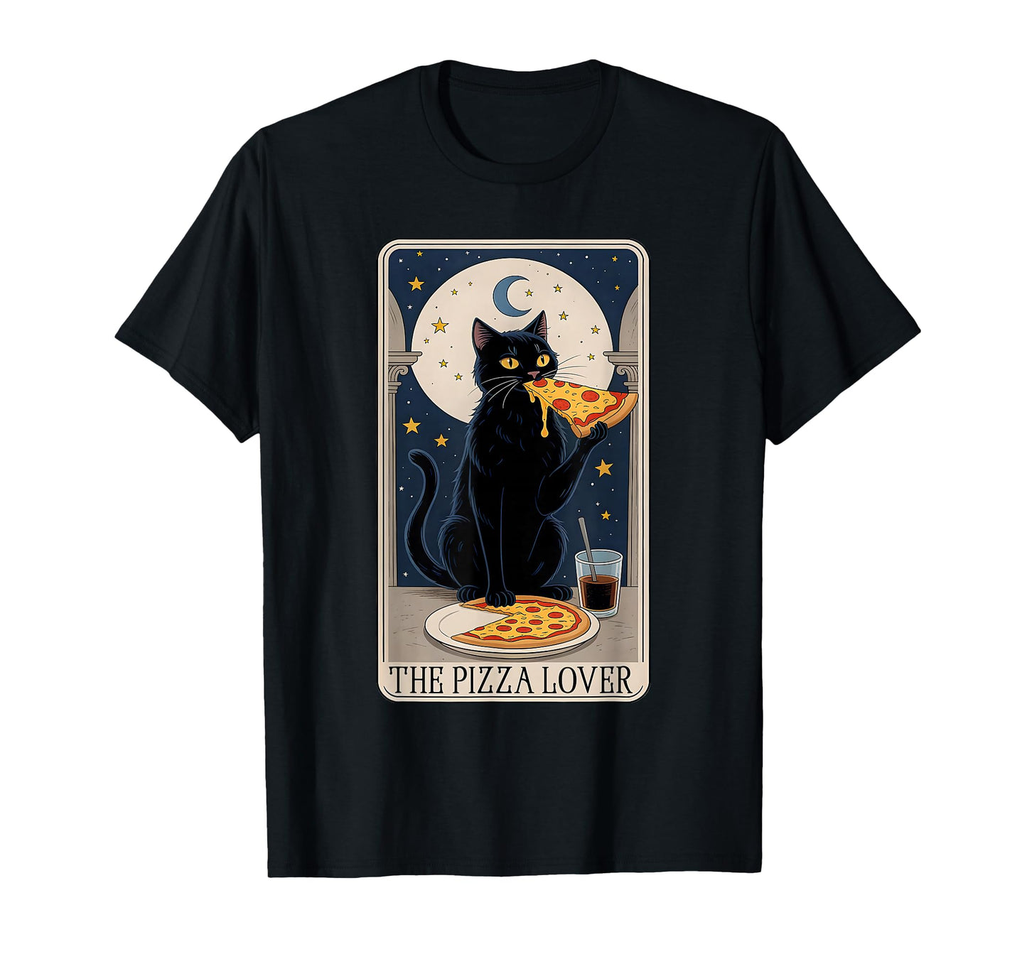 Pizza Lover Cat Tarot Card Funny cat Eating Pizza Art T-Shirt