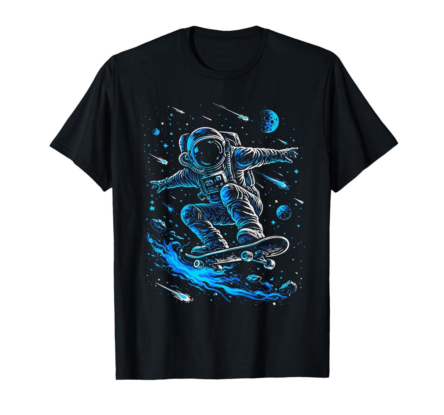 Skating Astronaut Skateboard Galaxy Planets Mens Boys Space T-Shirt