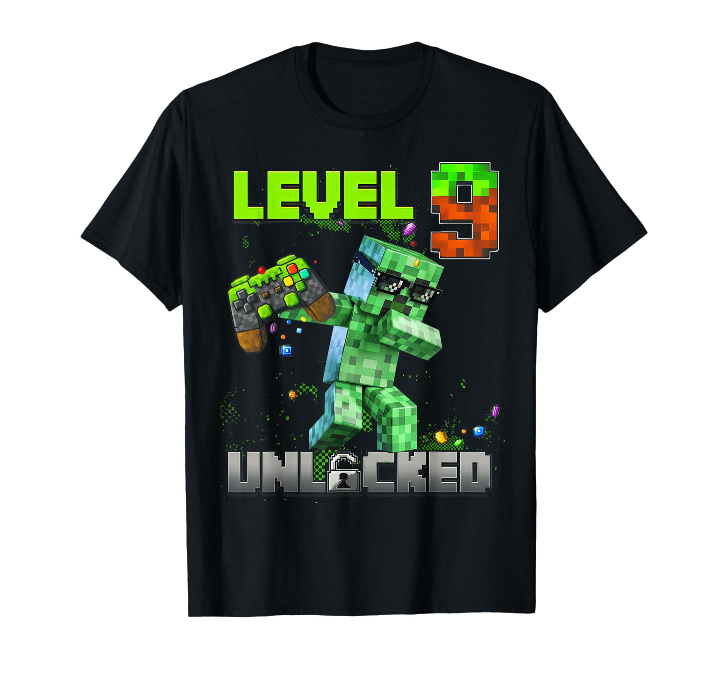 Level 9 Unlocked Funy Birthday Boy Pixel Gamer 9th Birthday T-Shirt