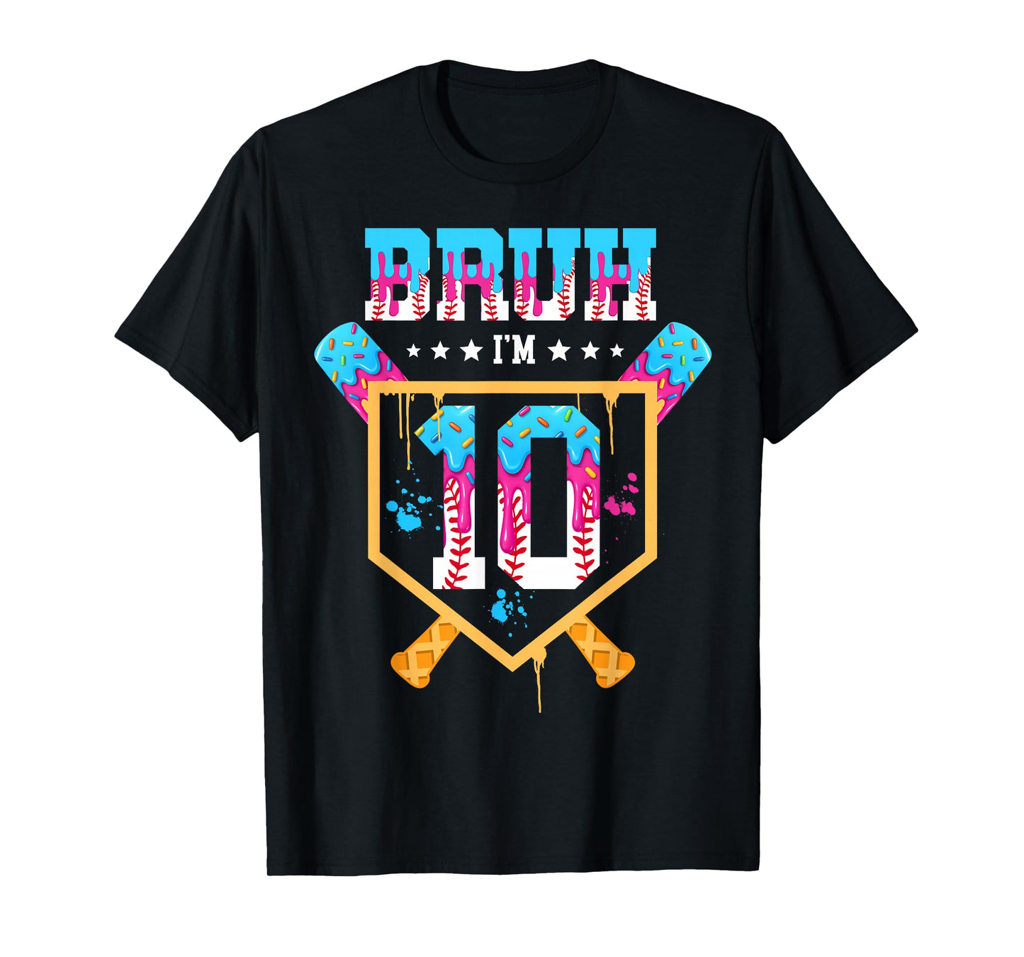 Baseball 10 Year Old Ice Cream Drip 10th Birthday Boys T-Shirt