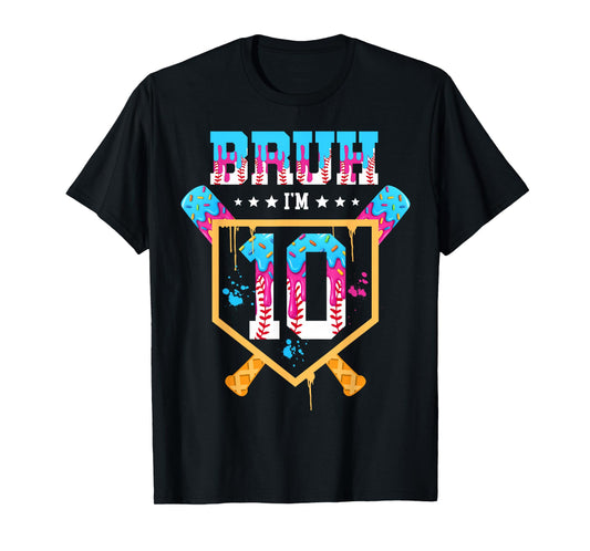 Baseball 10 Year Old Ice Cream Drip 10th Birthday Boys T-Shirt