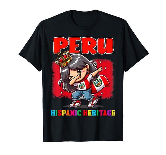 Peru Dabbing Girl Hispanic Heritage Celebration for Kids T-Shirt