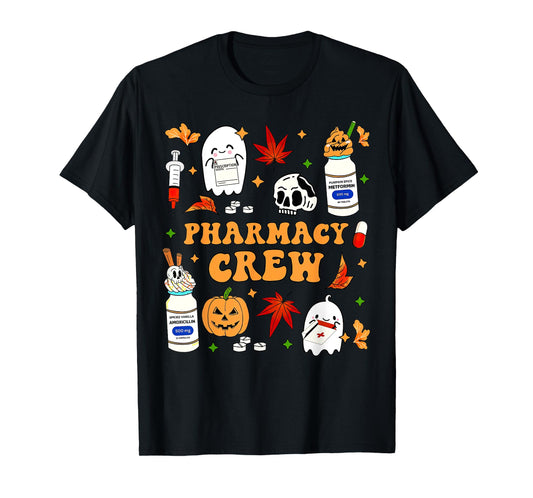 Pharmacy Crew Ghost Pumpkin Fall Pharmacist Tech Halloween T-Shirt