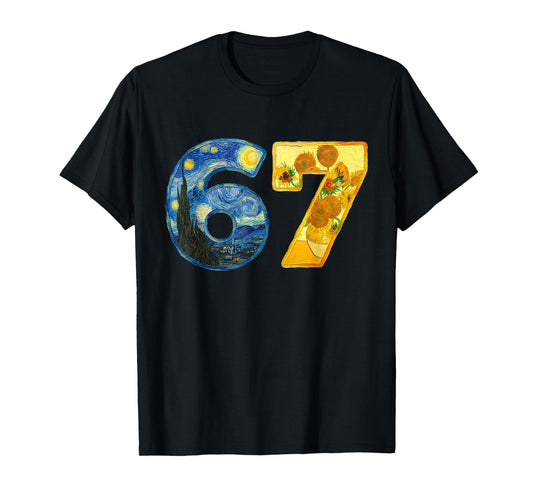 Van Gogh Art 67 Six Seven Starry Night Sunflowers Painter T-Shirt