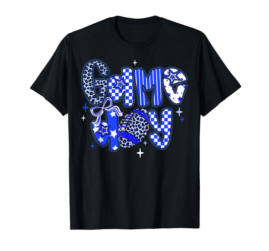 Game Day Football Girly Lace Bow Team Spirit Girls Blue T-Shirt