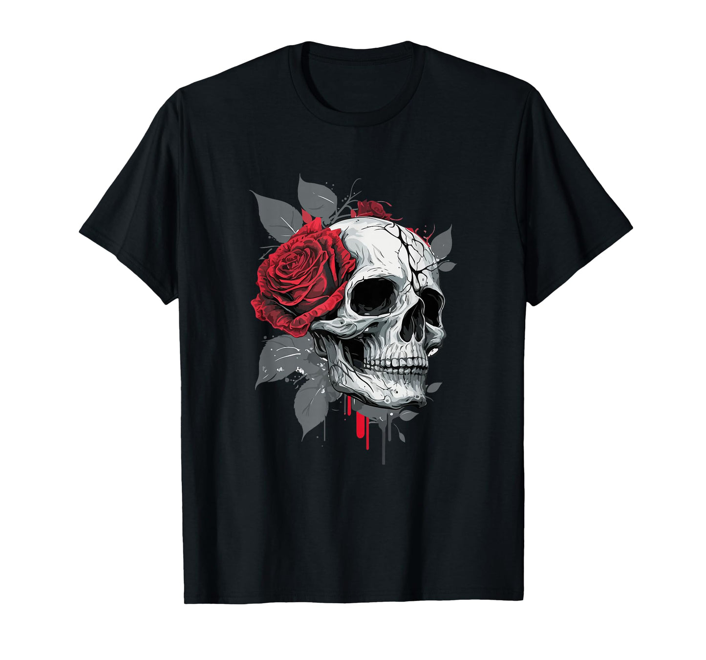 Rose Skeleton Skull Hand Red Flower Rose T-Shirt