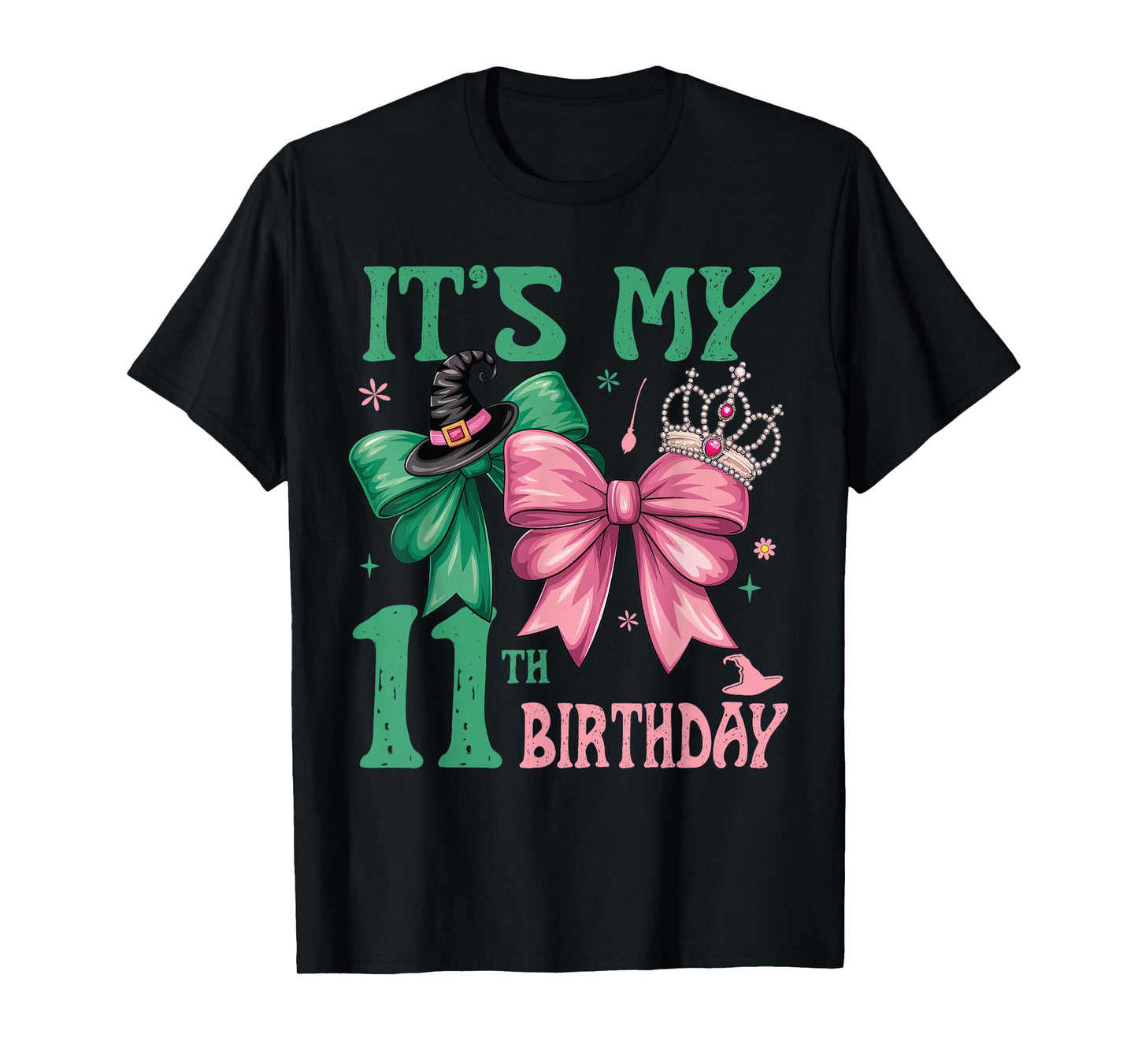 Birthday Girl It's My 11th Birthday Witch Pink And Green T-Shirt